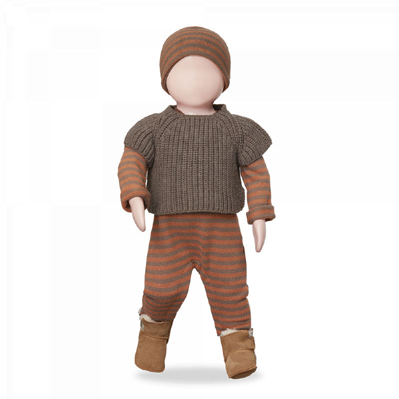 Tutina a righe zucca con Coprispalla bambini in maglia, color marrone terra