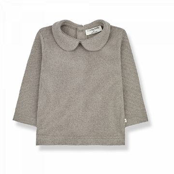 Maglia bambina a costine per bambina, in caldo cotone, tonalità talpa.