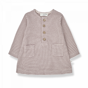 Abito bambina a righe sottili malva rosa in caldo cotone riciclato