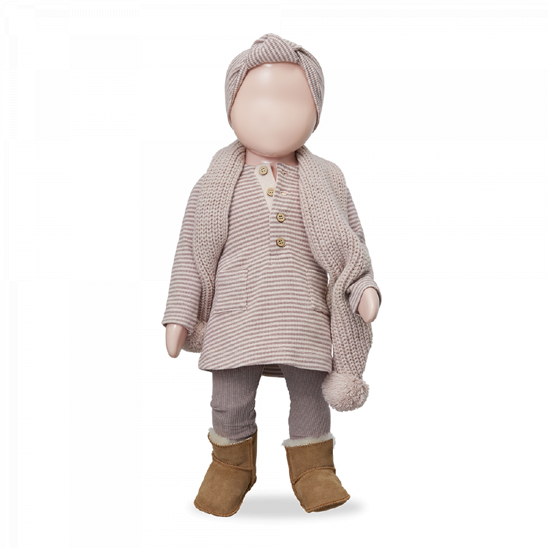 Abito bambina a righe sottili malva rosa in caldo cotone riciclato