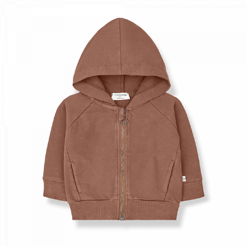 Felpa caridgan bambino con cerniera e cappuccio, color zucca.