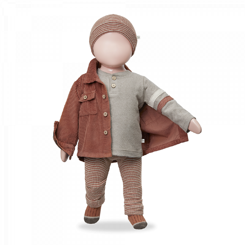 Completo bambina con giacca a costine zucca e leggings a righine