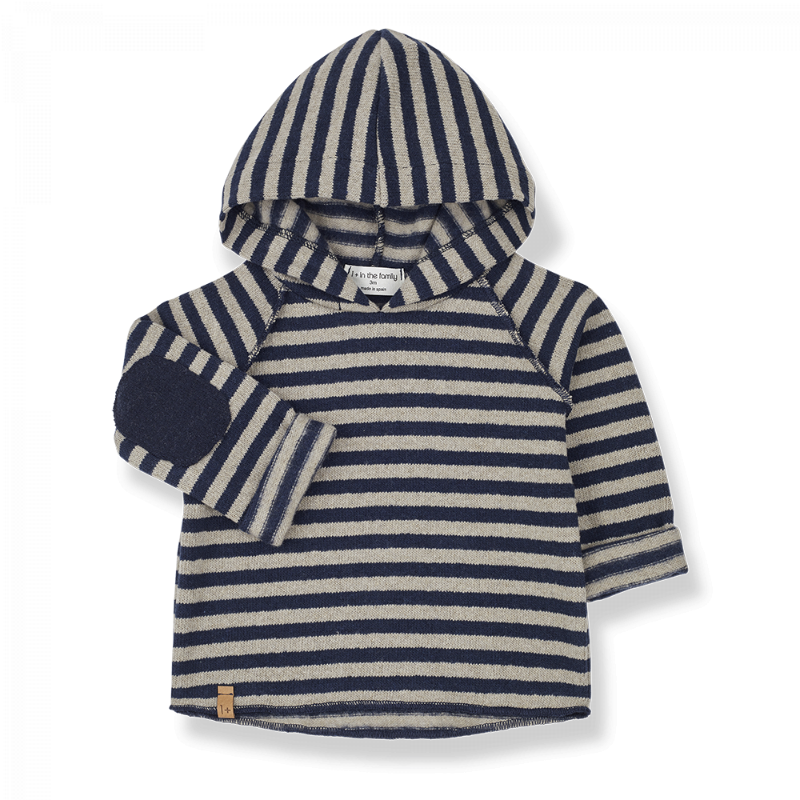 felpa con cappuccio, righe blu e talpa