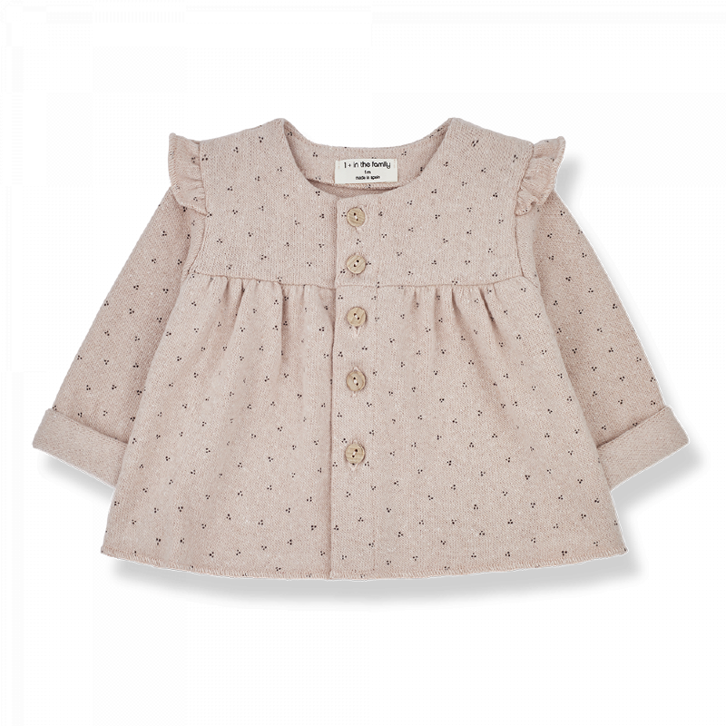 Cardigan bambina con spalline a volant, abbottonatura frontale, tonalità rosa