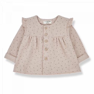 Cardigan bambina con spalline a volant, abbottonatura frontale, tonalità rosa