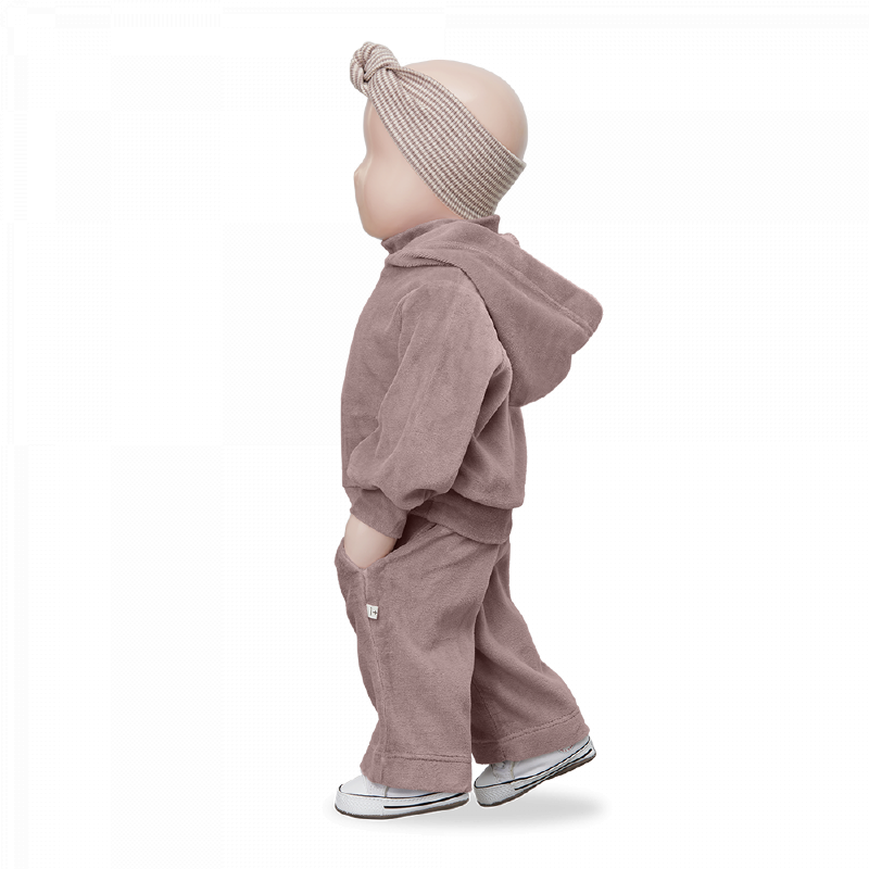 Completo bambina in velluto, tonalità malva