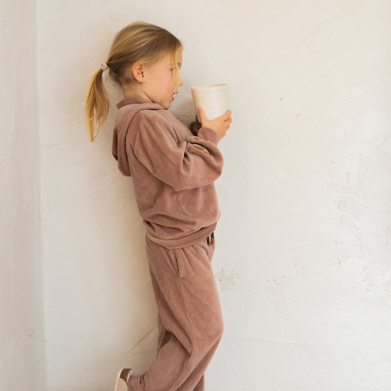 Completo bambina in velluto, tonalità malva