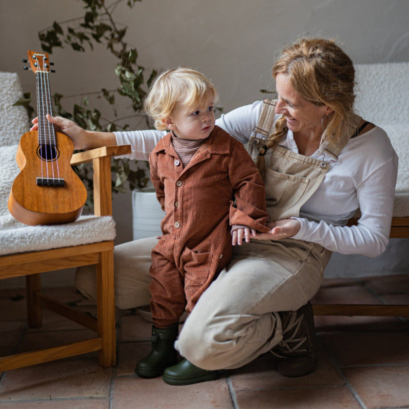 Tutina bambino in velluto a costine, color zucca
