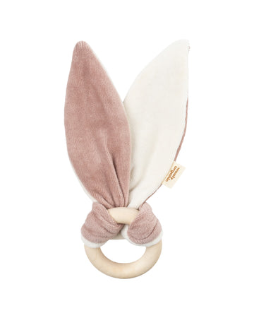 Wooly Organic- orecchie scricchiolanti rosa con anello in legno