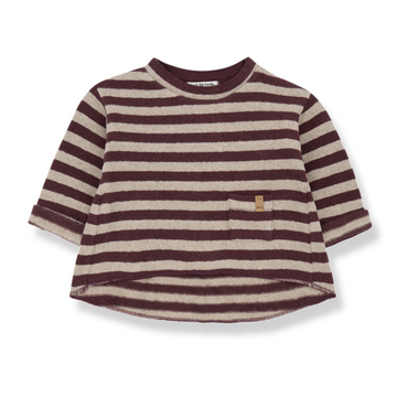 1+ in the Family Felpa bambina, righe beige e melanzana - PETRA