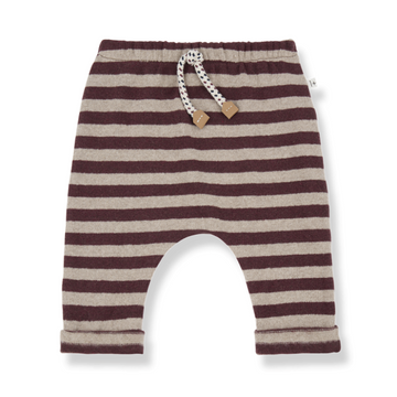 1+ in the Family Pantalone bambini, righe beige e melanzana - URIEL