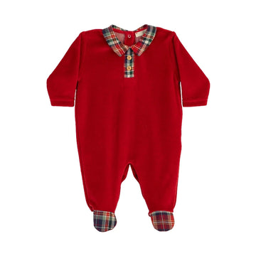 Completo per neonato in ciniglia di cotone, con profilo tartan