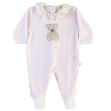 Tutina neonati in ciniglia di cotone, Sweet Teddy Rosa