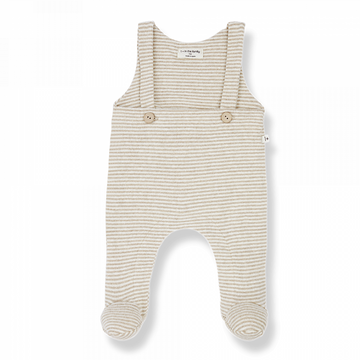 Salopette neonato a righe beige, collezione autunno inverno 22/23 One more in the Family