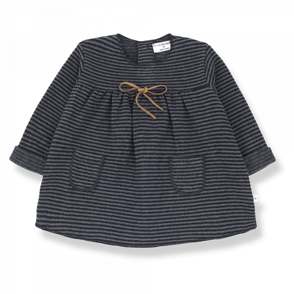 abito bambina a righine blu navy, grigio. Collezione autunno inverno, abbigliamento bambini One more in the Family