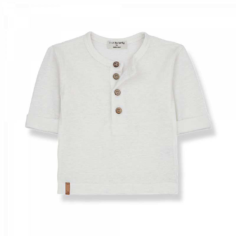 T-shirt serafino bambino, tonalità bianco, della collezione primavera-estate 1+ in the Family.