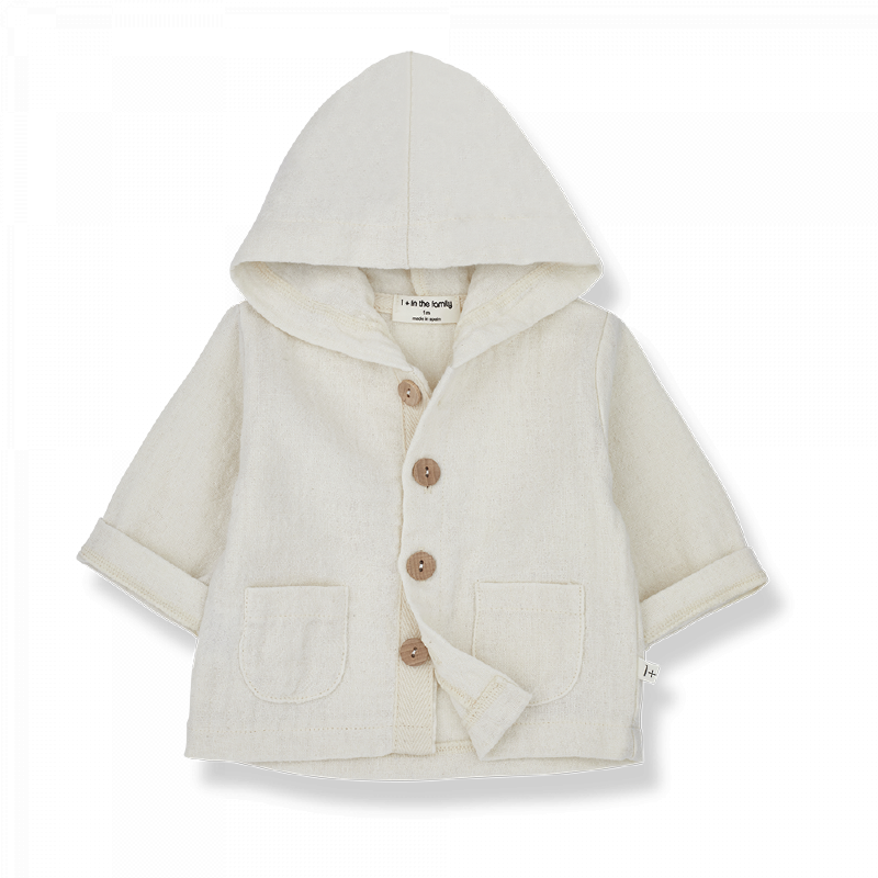 Giacca cardigan con cappuccio ecru per bambino, collezione SS23 1+ in the Family