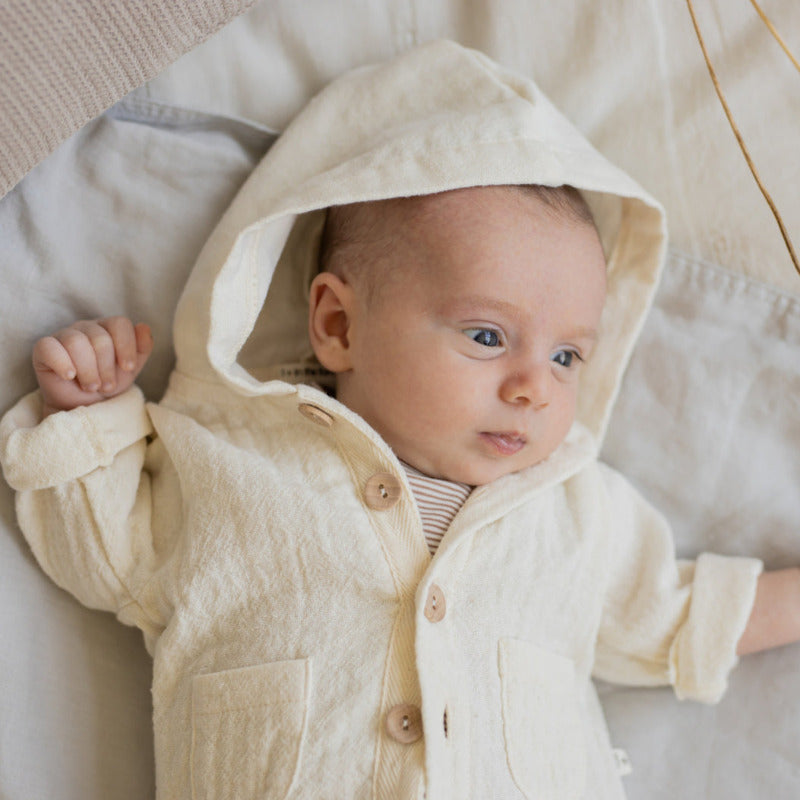 Giacca cardigan con cappuccio ecru per bambino, collezione SS23 1+ in the Family