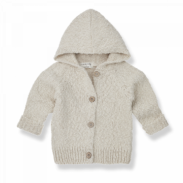 Cardigan bambino con cappuccio a intarsio, della collezione SS23 1+ in the Family