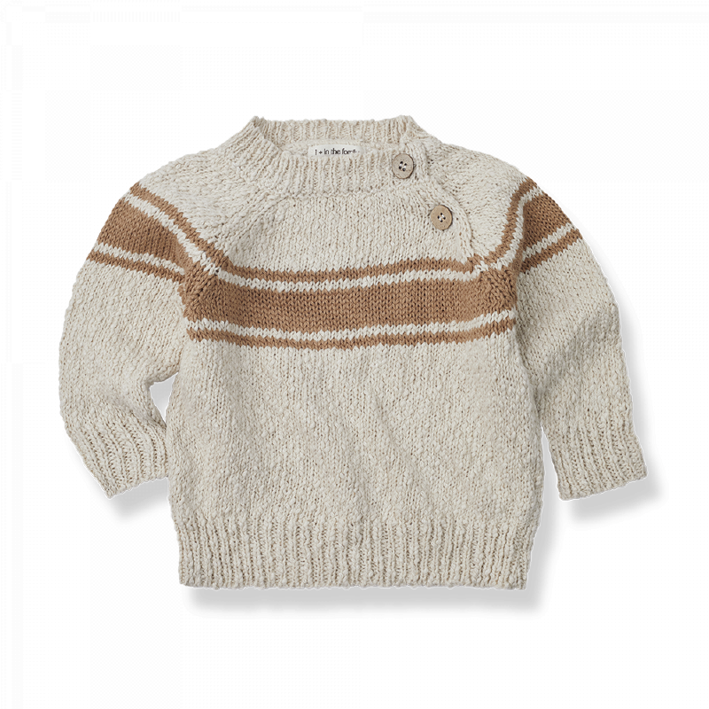 Felpa bambino in lino e cotone, ad intarsi. Collezione SS23 1+ in the Family