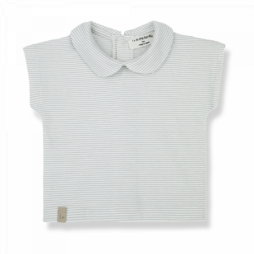 T-shirt neonato con colletto a righine verde, in morbido e leggero Jersey di cotone. Collezione SS23 1+ in the Family.