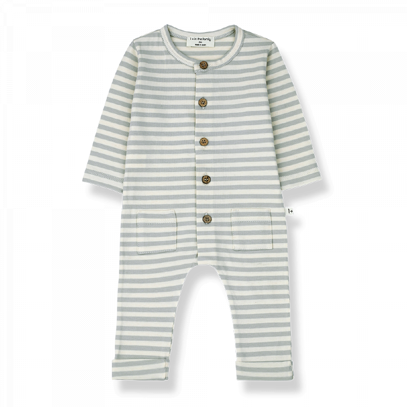 Tutina leggera per neonato, righe verde. Collezione SS23 1+ in the Family.