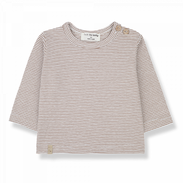 T-shirt a righine caffelatte Oldon per bambino, in morbido jersey di cotone. Collezione SS23 1+ in the Family.