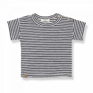 T-shirt bambino a righe blu notte in lino, collezione primavera-estate 2023 1+ in the Family