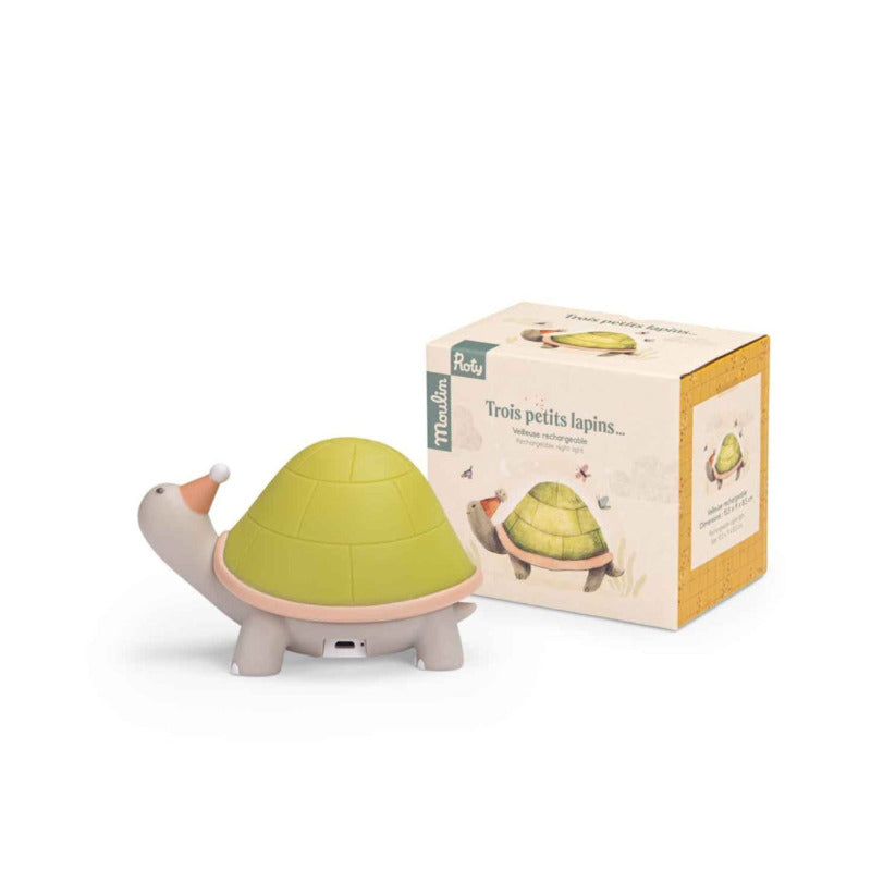 Lampada tartaruga usb ricaricabile per bambini, Trois petits lapins, Moulin Roty