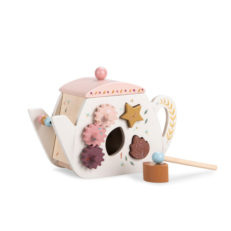 Teiera gioco in legno attività, ingranaggi, forme, xilofono e tante altre sorprese. Gioco della collezione Apres la pluie, Moulin roty.
