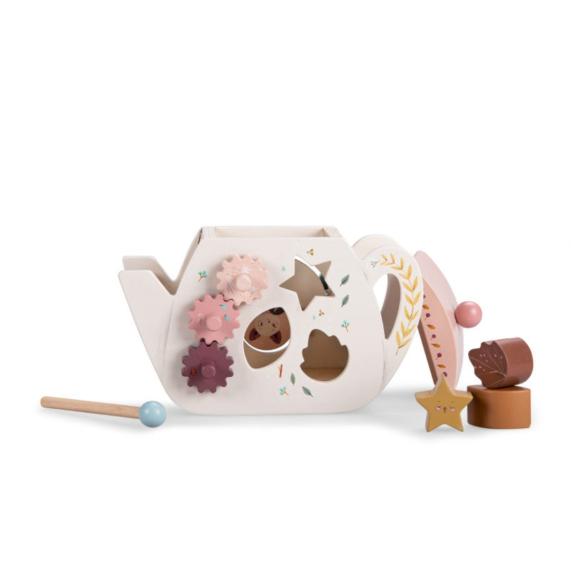 Teiera gioco in legno attività, ingranaggi, forme, xilofono e tante altre sorprese. Gioco della collezione Apres la pluie, Moulin roty.
