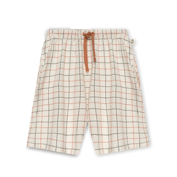 Bellissimo e leggero bermuda in cotone biologico per i vostri bambini, firmato My Little Cozmo, in tessuto crêpe e trama scozzese. Elastico in vita con coulisse, tasche laterali.