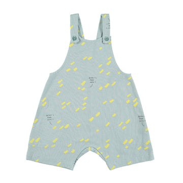 Salopette corta bambino in cotone biologico - Name light blue