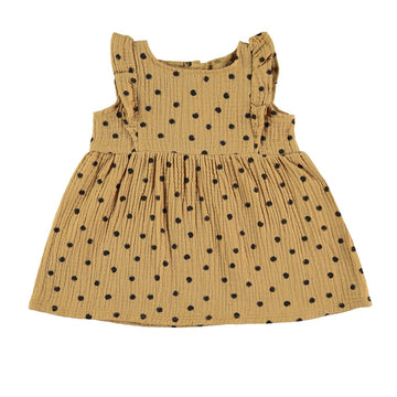 Abito bambina in mussola di cotone - Dots ocra