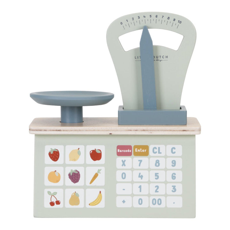 Cari bambini, immaginate di avere un vostro negozio di frutta e verdura. E tra le cose che non possono mancare c'è questa bilancia, firmata Little Dutch, con il quale poter pesare i prodotti e calcolare il giusto prezzo! 