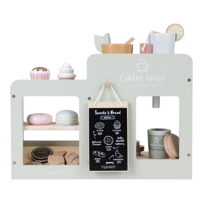 Caffè o tè? Preferite un biscotto o una fetta di torta? Con questo Coffee corner, firmato Little Dutch, i vostri bambini è come se avessero un piccolo bar da gestire, in cui invitare mamma, papà, orsacchiotti e amici a rilassarsi e prendere qualcosa in compagnia!