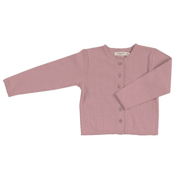 Cardigan bambina in cotone biologico - pointelle rosa