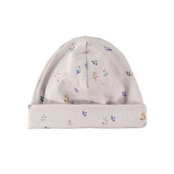 Bellissimo e morbido berretto neonata in morbido cotone biologico, tonalità lavanda, realizzato con un doppio strato di tessuto