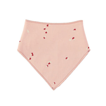 Bellissimo e morbido bavaglino bandana in morbido cotone biologico per la vostra neonata con tanti petali su fondo rosa. Chiusura su 2 posizioni tramite bottoncini a pressione.