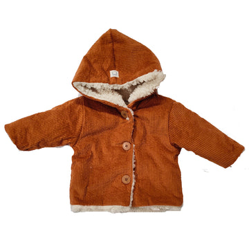 Giacca cappotto in velluto a costine con cappuccio, rame