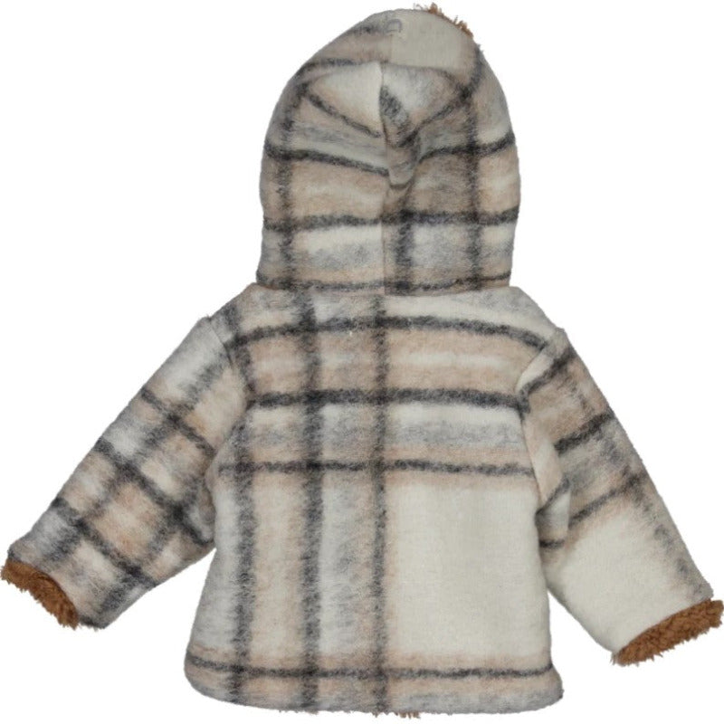 Un bellissimo cappotto in lana, perfetto per tenere al caldo il corpo dei vostri bambini. Questa giacca è fornita di cappuccio e ha un'apertura frontale tramite bottoni in bio resina. L'interno è in morbida fodera di eco pelliccia.