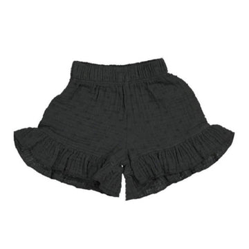 shorts bambina in mussola di cotone biologico con volant, color antracite