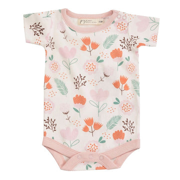 Body neonata a manica corta in cotone biologico - fiori