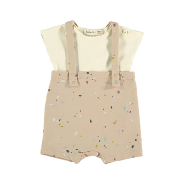 Completo salopette neonata in cotone biologico - confetti rosa