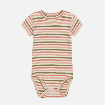 Body neonata a manica corta in bamboo, Righe rosa e verde