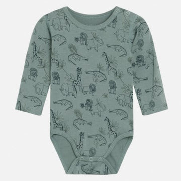 Body neonati a manica lunga in bamboo - savana verde