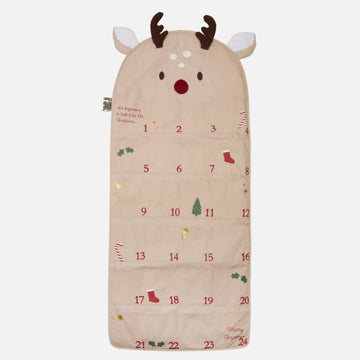 Calendario dell'Avvento con una renna e 24 tasche, morbido e da appendere