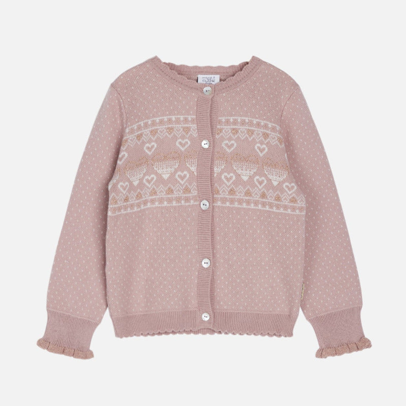 cardigan rosa bambina, cuori