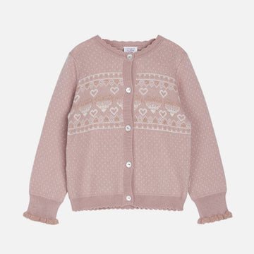 cardigan rosa bambina, cuori
