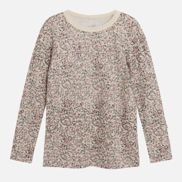 T-shirt manica lunga in lana bambù, fiori beige - Hust & Claire